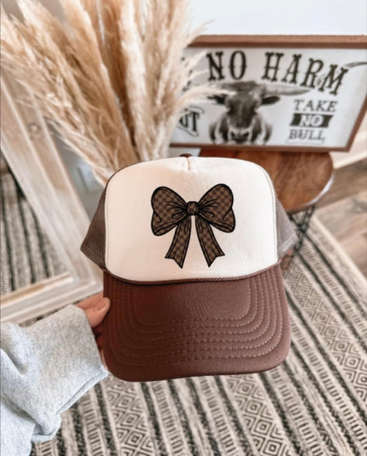 Brown bow trucker hat