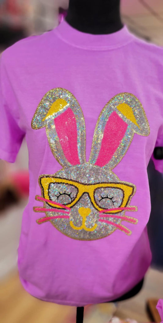 SEQUIN Bunny glasses tee